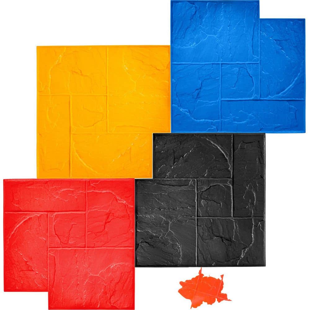 SVOPES Concrete Texturing Skin, 24x24 in. Polyurethane Stamping Mats Set, Slate Concrete Stamps, 4 PCS Texture for Walls/Floors (1)