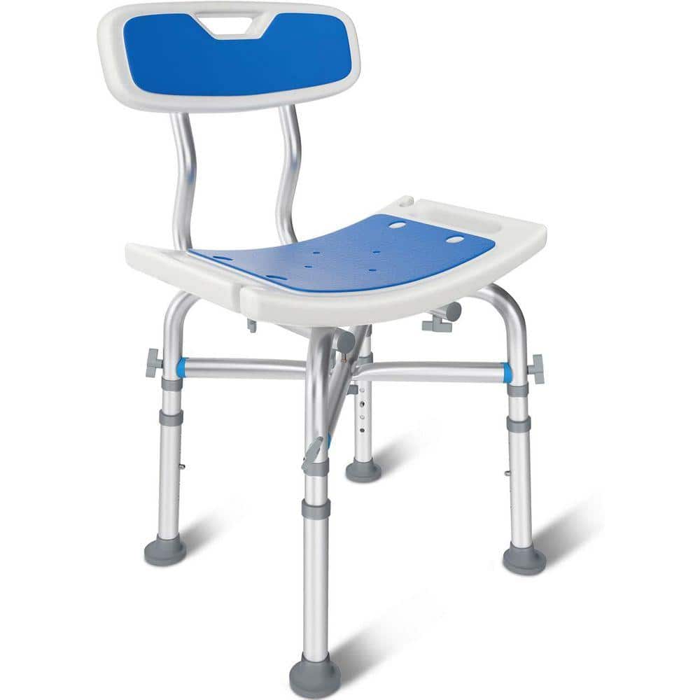 JFVKAF 17.3 in. W  Anti-Slip Heavy Duty Adjustable Aluminum Shower Chair in Silvery w/EVA Pad, Back 550 lb.for Elderly Disabled (1)