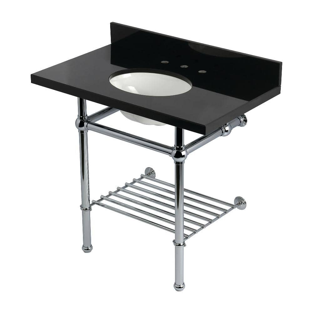 Kingston Brass Templeton 36 in. Granite Console Sink with Brass Legs in Black Granite Polished Chrome