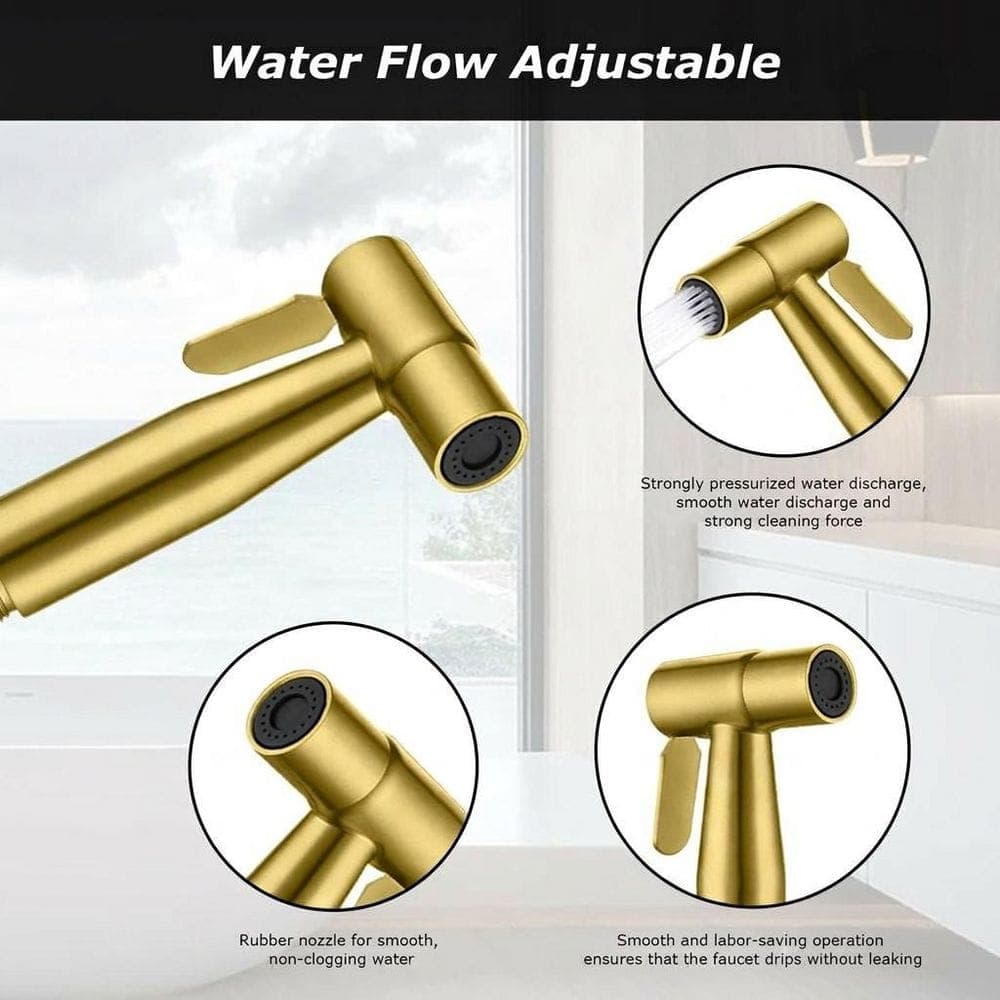 Anqtovp Handheld Bidet Sprayer Attachment Kit with Stainless Steel Shattaf, T-Adapter, Hose for Toilet and Bathroom (2)