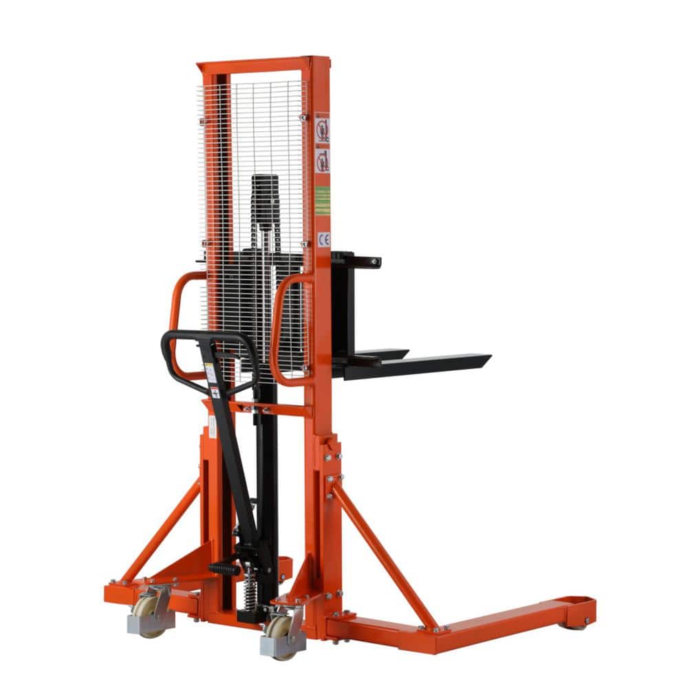 TORY CARRIER 1,100 lbs. Manual Straddle Stacker with Adjustable Forks Walkie Pallet Stacker 63 in. Max Lift Height Orange (1)