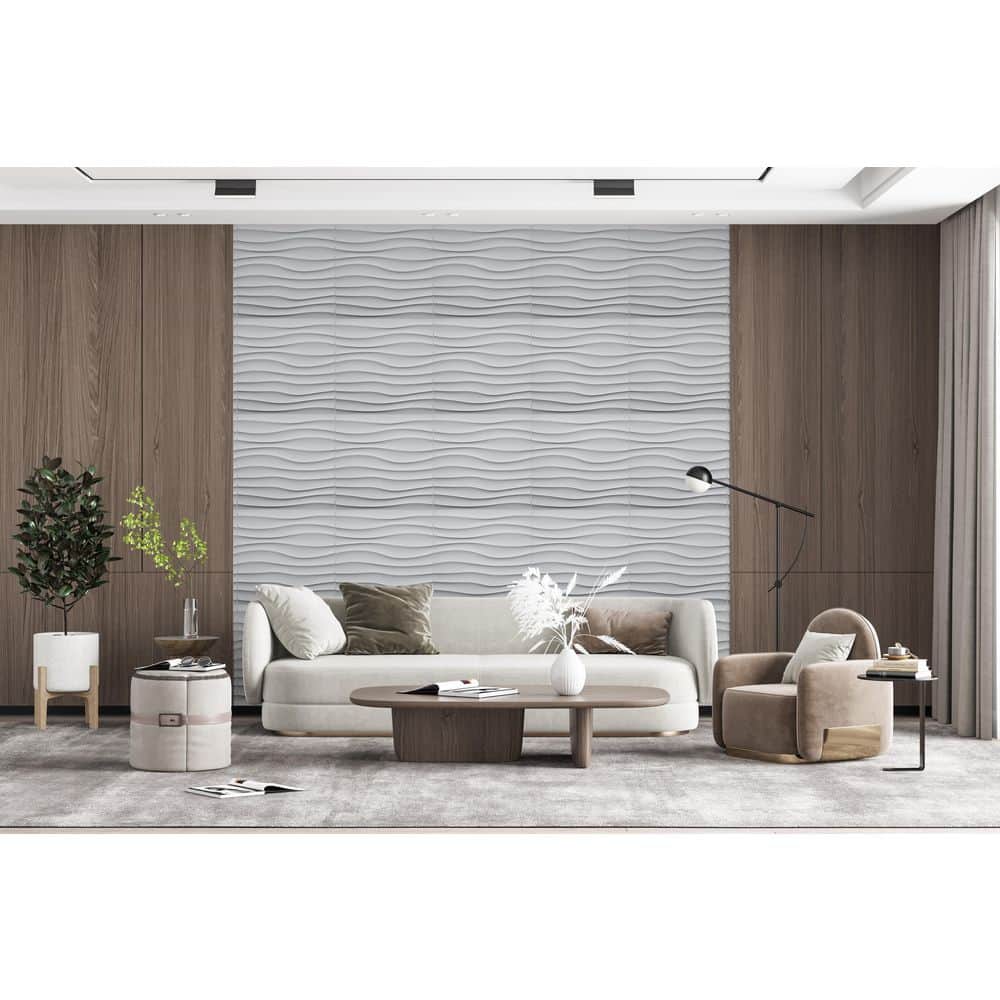 Dundee Deco Falkirk Ross 2/25 in. x 19.7 in. x 19.7 in. White PVC Wave 3D Decorative Wall Panel (2)