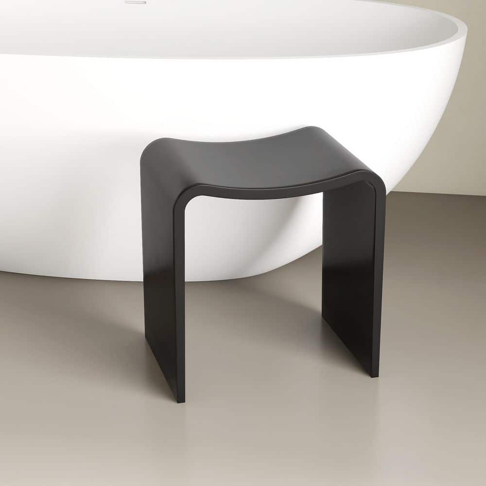 HOPROME Blynn 15 in. W x 11 in. D Freestanding Solid Surface Shower Stool Vanity Seat in Black