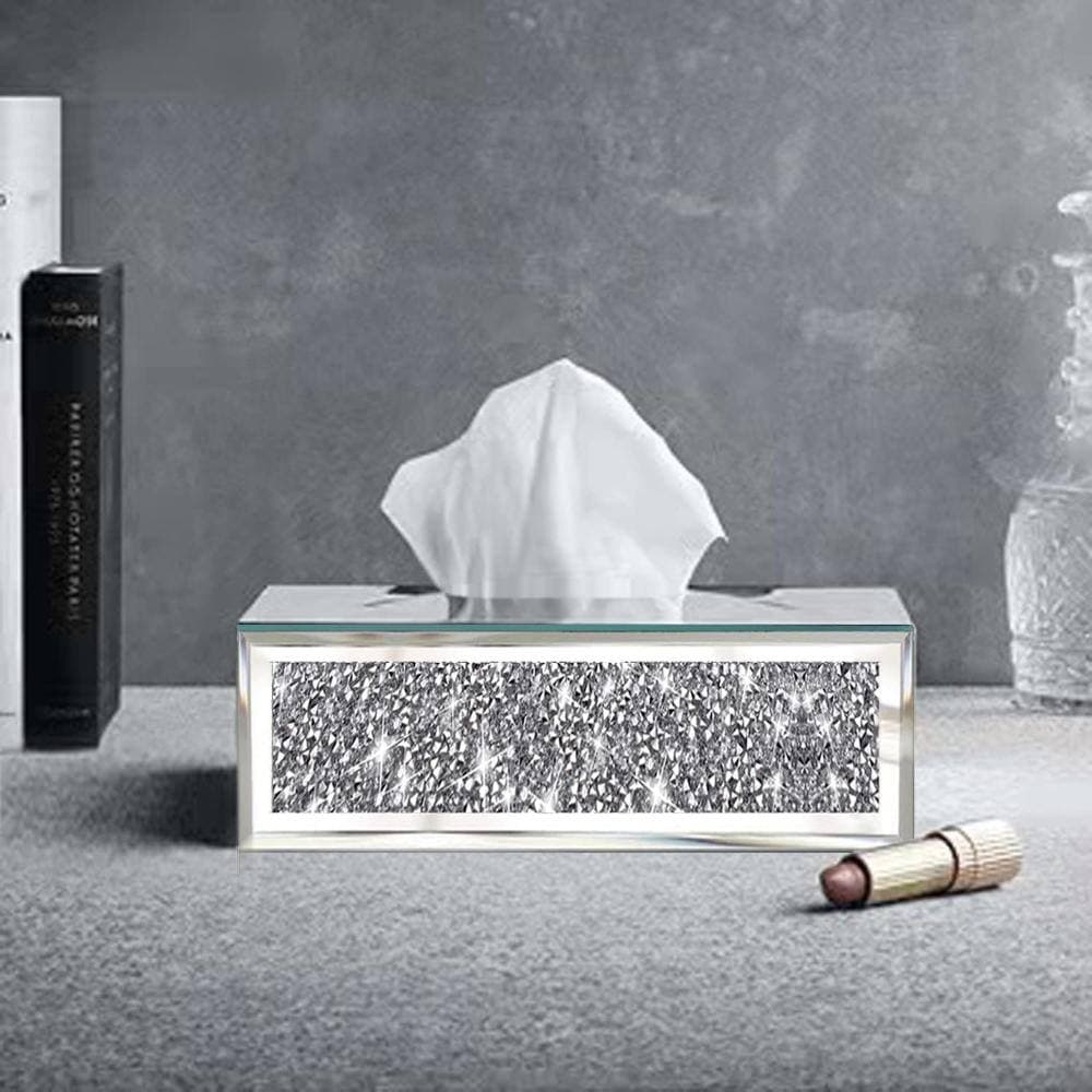 Unbranded Rectangular Mirrored Tissue Box Cover with Crystal Diamonds, 10 in. W x 5.7 in. D x 4 in. H for Napkins (3)