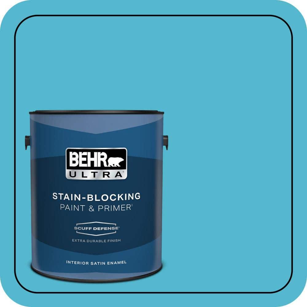 BEHR ULTRA 1 gal. #520B-5 Liquid Blue Extra Durable Satin Enamel Interior Paint & Primer