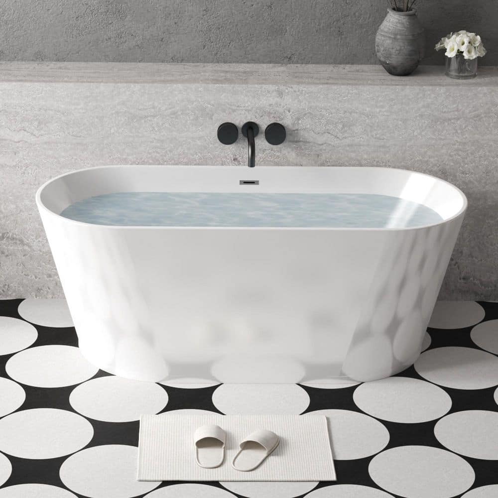 Unbranded 55 in. Acrylic Freestanding Bathtub, Stand Alone Soaking Tub, Glossy White Acrylic, Toe-Tap Chrome Drain, cUPC Certified (1)