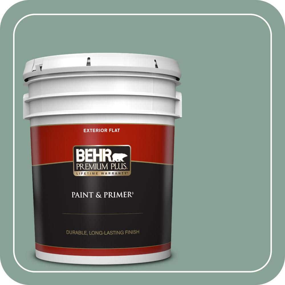BEHR PREMIUM PLUS 5 gal. #T16-12 Modern Mint Flat Exterior Paint & Primer