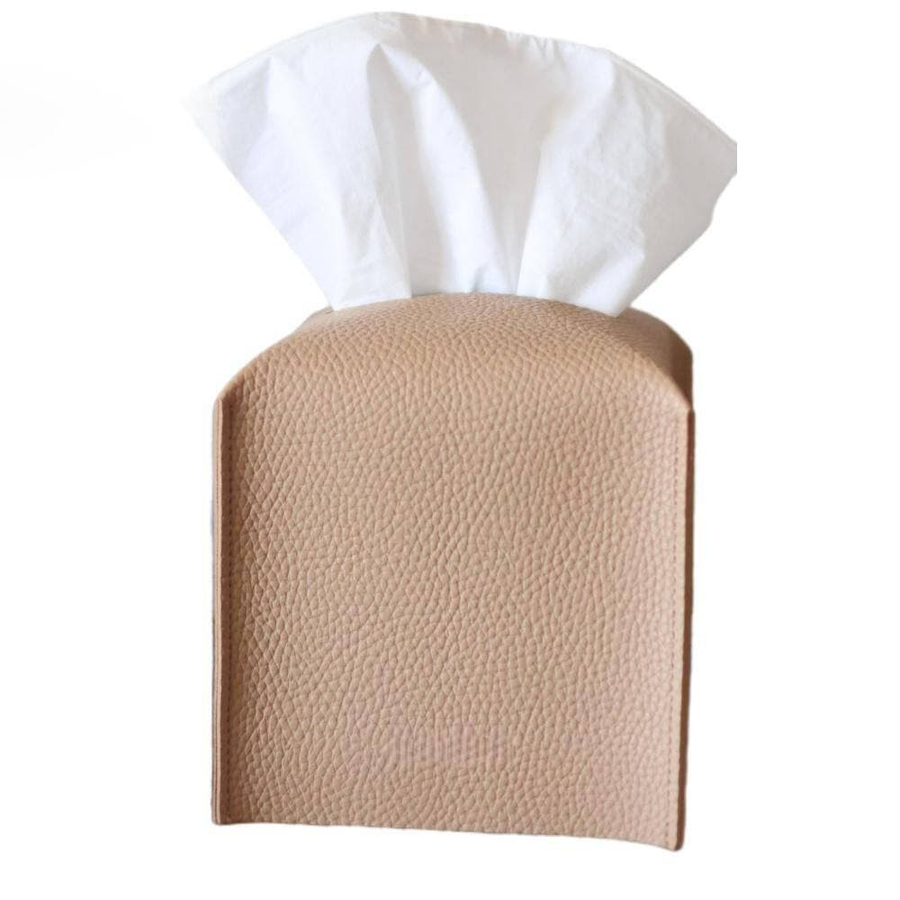 Esepony PU Leather Tissue Box Cover Holder with Square, Bottom Belt for Tabletop, Bathroom, Car and Office, Beige (1-Pack) (3)