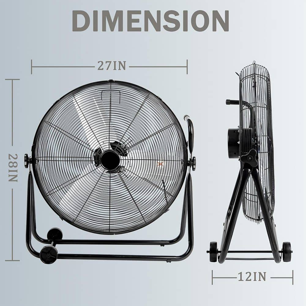 JEREMY CASS 27 in. 3 Speeds up to 8000 CMF High Velocity Fan Floor w/ Handle and Wheel for Home, Garage, Indoor/Outdoor Use,in Black (2)