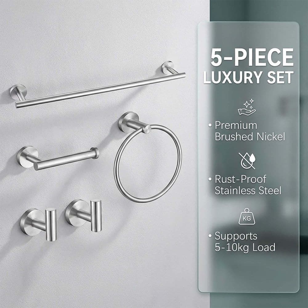BYH build your home 5-Piece Wall Mount Stainless Steel Bathroom Towel Rack Set (2)