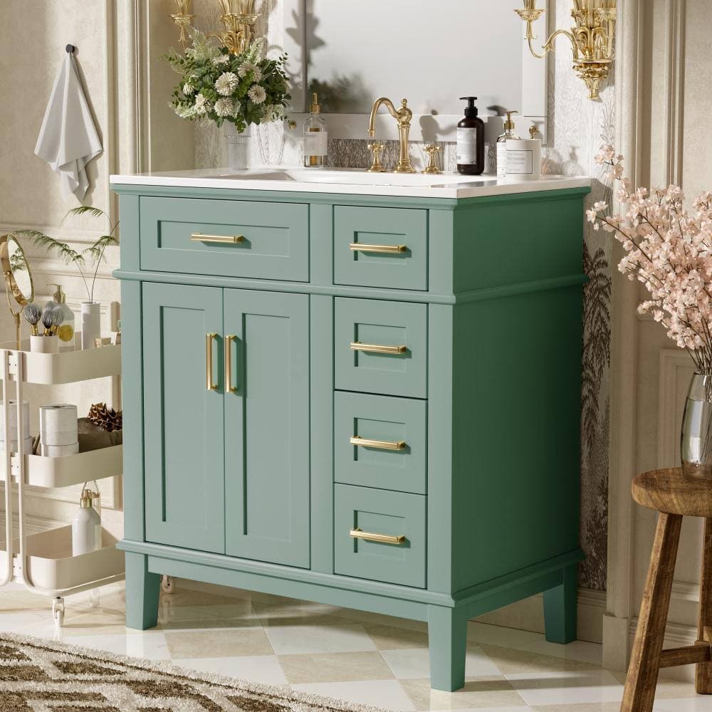 Unbranded Green 30in Bathroom Vanity with Ceramic Sink Soft-Close Doors Deep Drawer for Small Bathroom (2)