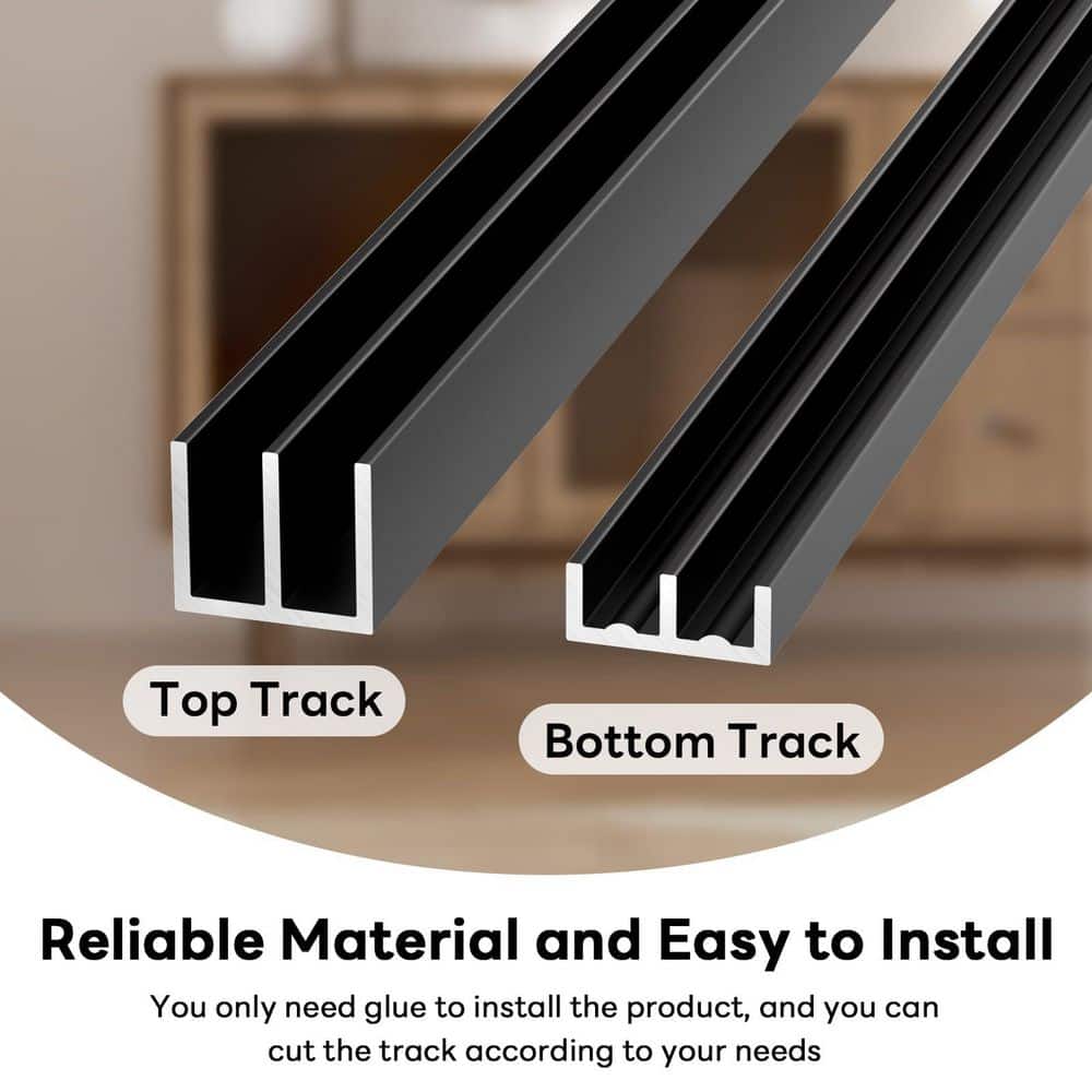 Wudkey 2-Pack 36 in. Black Cabinet Window Glass Closet Metal Sliding Door Track Set for 1/4 in. Thick Panels (3)