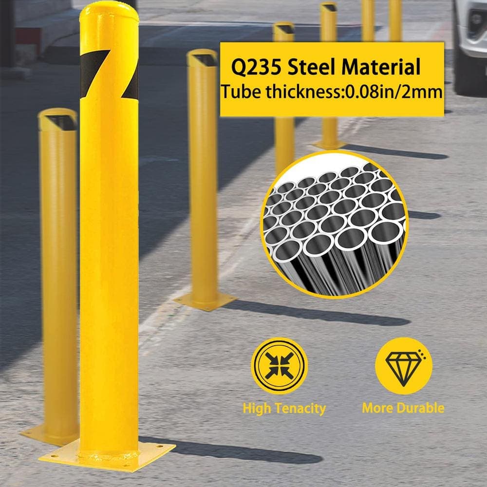 Amucolo 42 in. x 4.5 in. Yellow Powder Coated Steel Safety Bollard Post Parking Bollard Driveaway Barrier (3-Pieces) (3)
