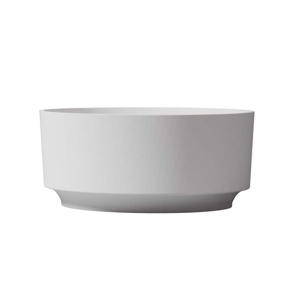 LIVACA 49.20 in. x 49.20 in. Flat Bottom Round Solid Surface Freestanding Soaking Bathtub with Center Drain in Matte White (1)
