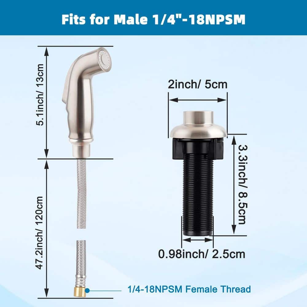 Helhom Kitchen Side Sprayer in Brushed Nickel, Faucet Sprayer Replacement with Connector, Hose, Pull Out Sink Sprayer Head (2)