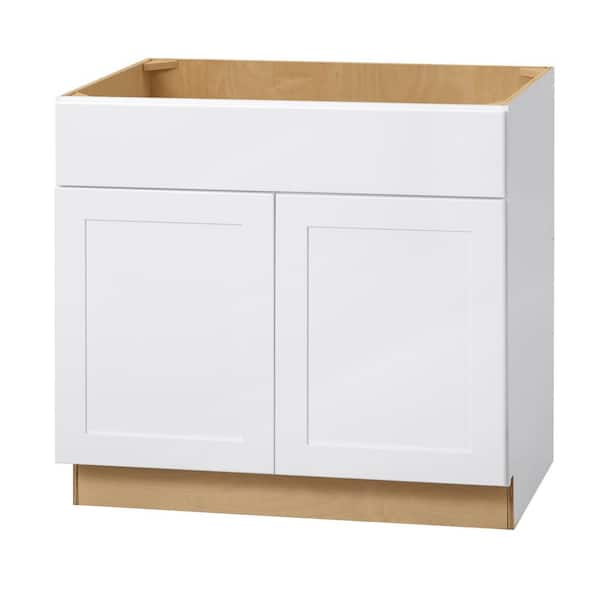 Hampton Bay Avondale 36 in. W x 24 in. D x 34.5 in. H Ready to Assemble Plywood Shaker Sink Base Kitchen Cabinet in Alpine White (2)