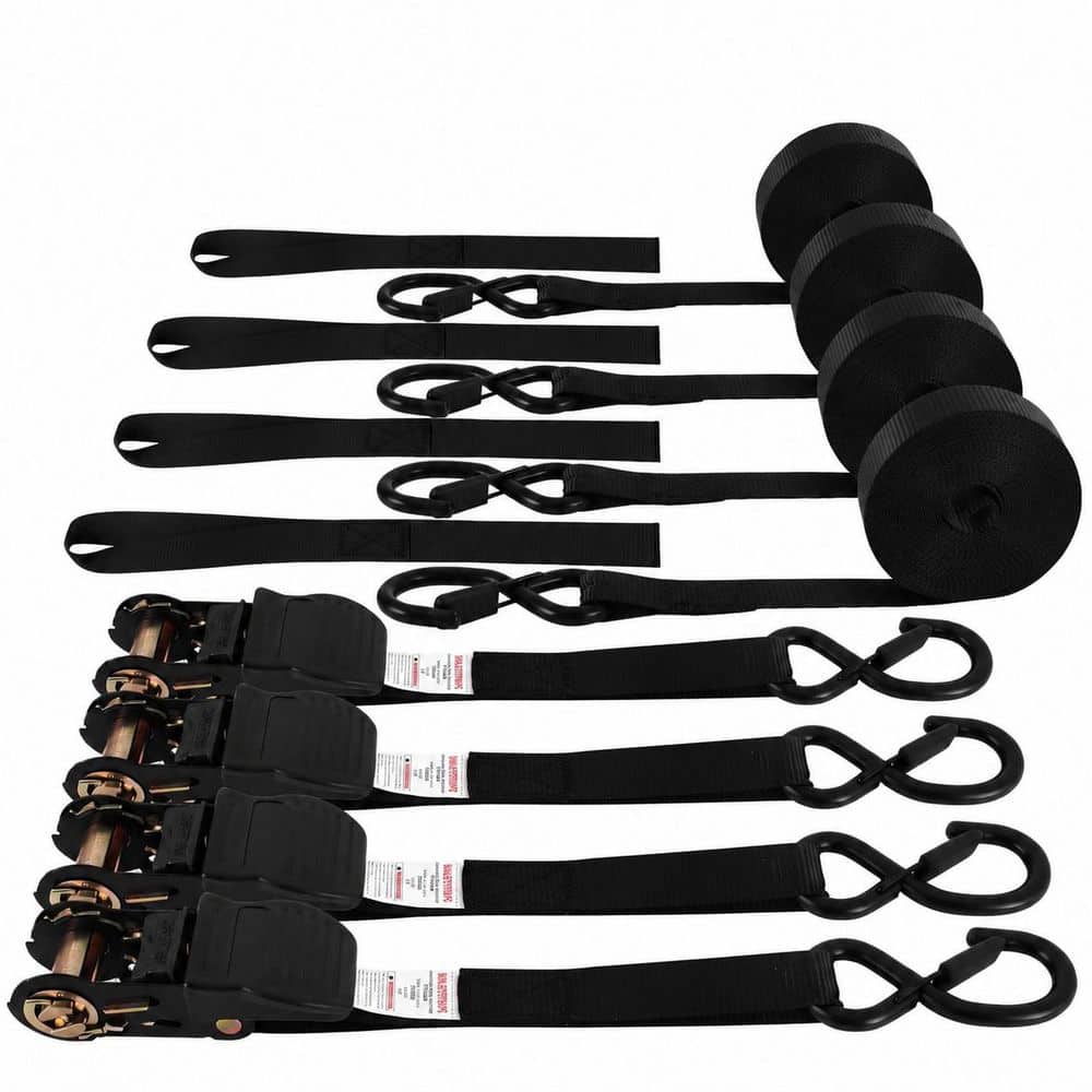 LAIFUCAM 1 in. x 20 ft. Heavy Duty Ratchet Straps 4-Pack, Tie Down Straps 1750lb Break Strength for Trailers Equipment, Black