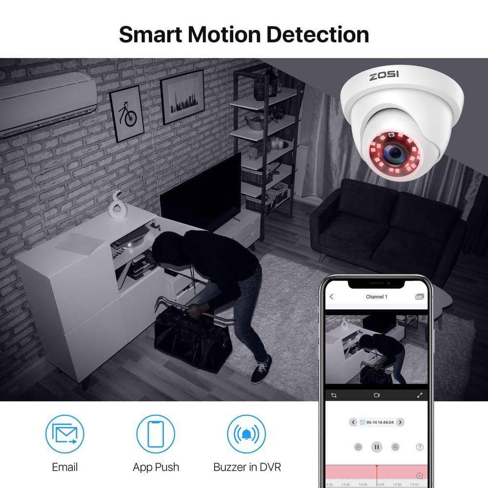 ZOSI 8-Channel H.265+ 5MP-Lite DVR Security Camera System with 4-Wired 1080p Dome Cameras, Surveillance System (3)