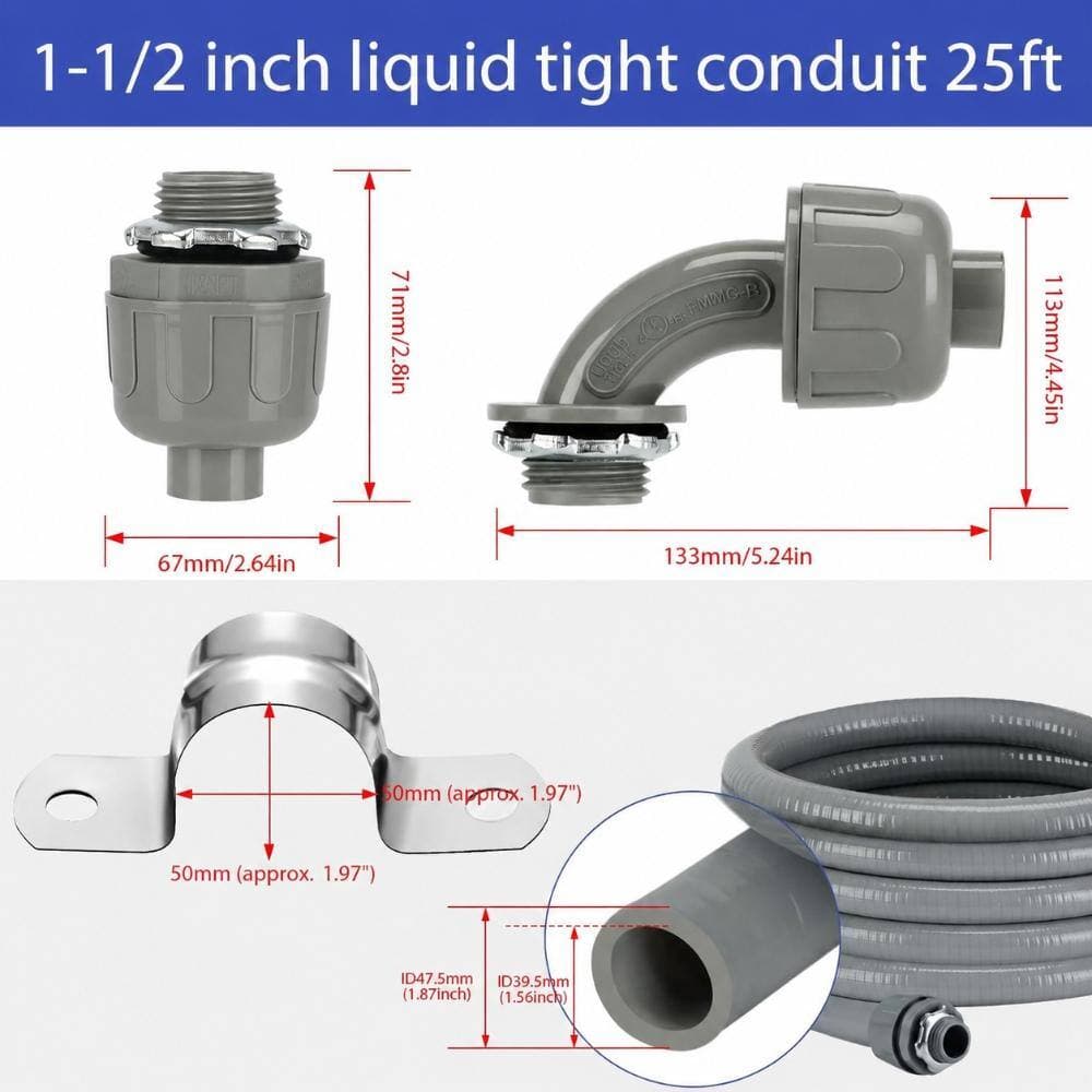 Unbranded Liquid-Tight Flexible Nonmetallic Electrical Conduit Kit with 2 Straight 2 Angle Fittings and 5 Clamps (3)