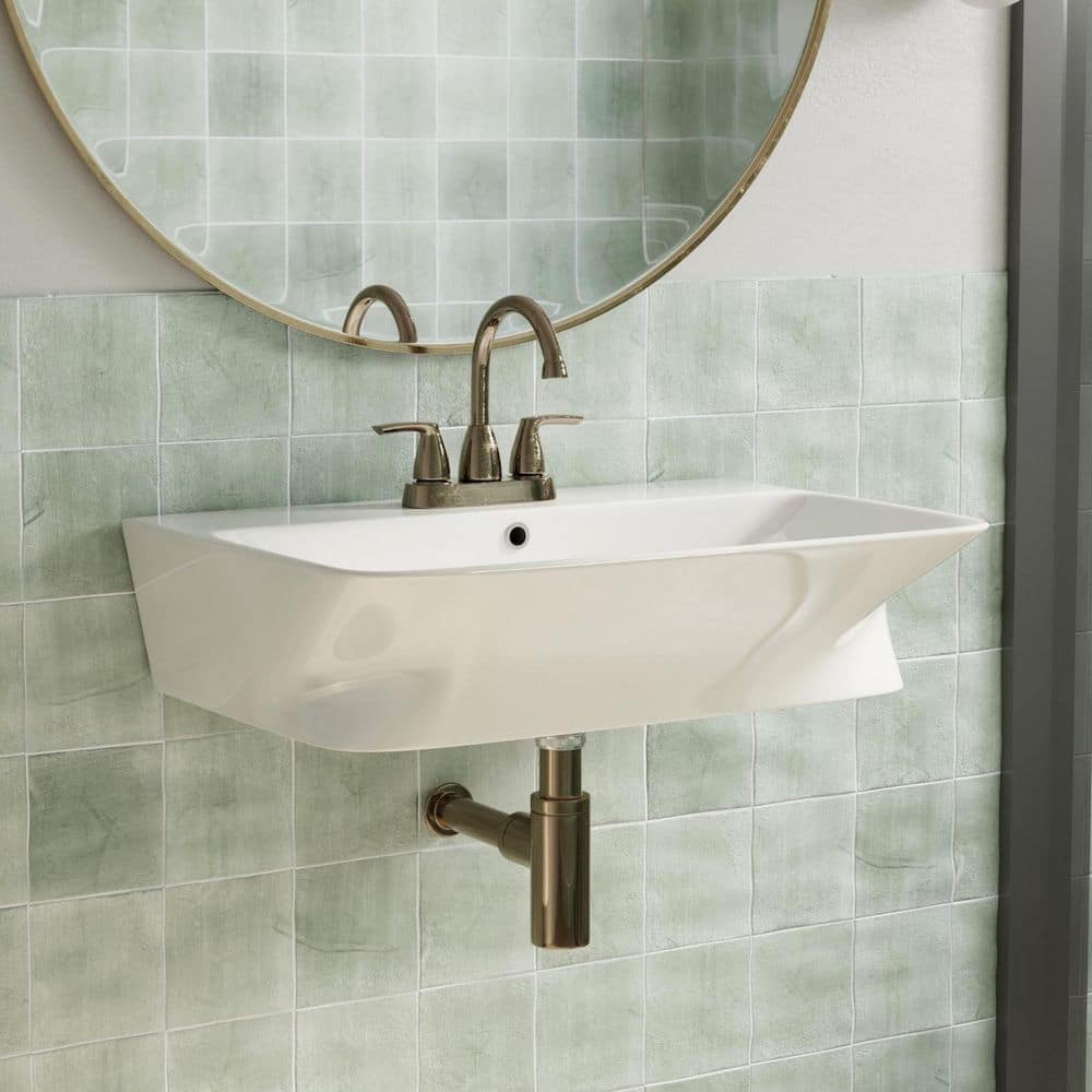 Los Flexi 24 in. L x 17 in. W x 6 in. H White Ceramic Wall Hung Bathroom Sink with Overflow and 3 Faucet Holes for 4 in. Centerset (1)