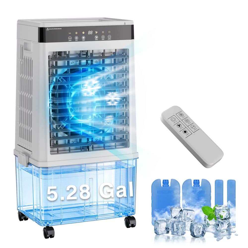 Uthfy 989 CFM 3-Speed Portable Evaporative Cooler in White/Gray with 3.9 Gal. Tank and Remote Control