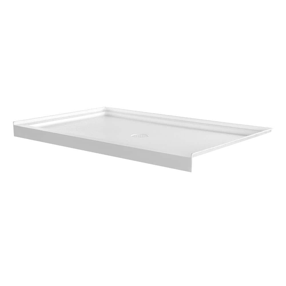 HONGGE 60 in. x 36 in. Single Threshold Shower Pan, Rectangle Acrylic Shower Base with Center Drain, Slip-Resistant White (1)