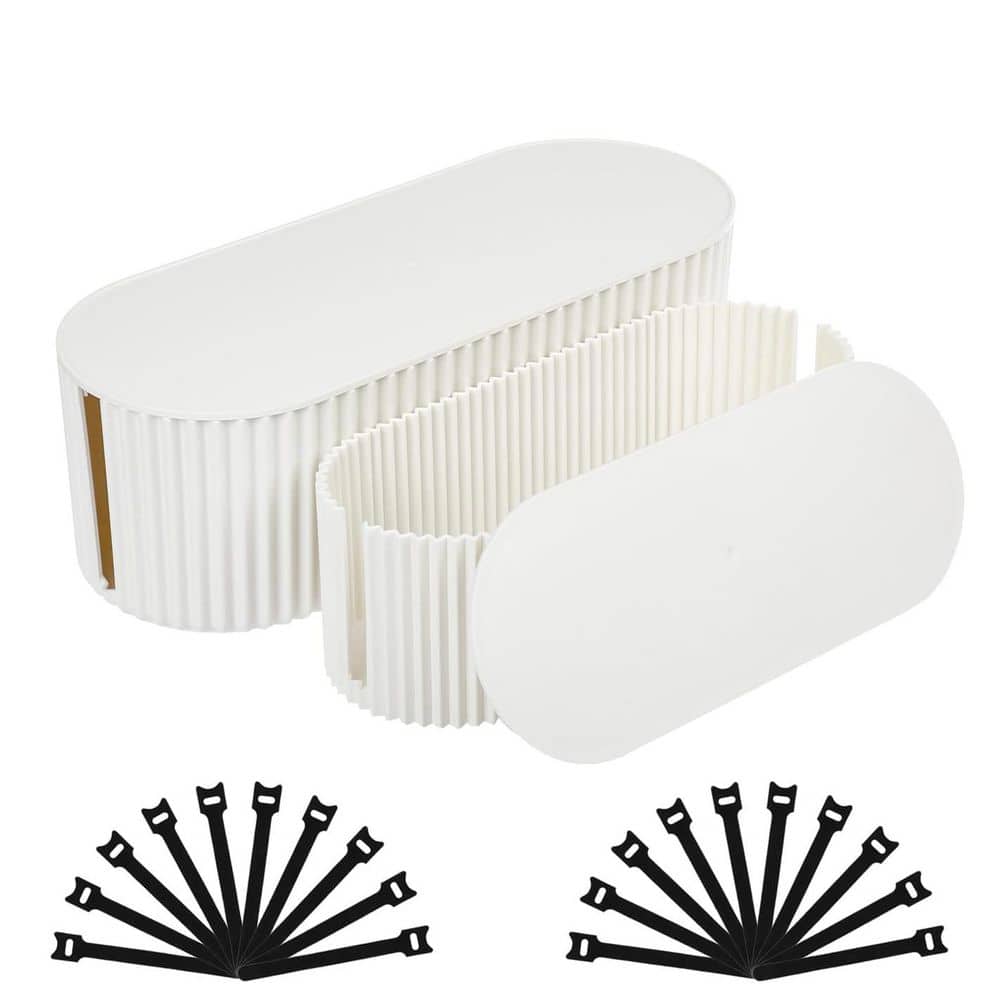 YICHUHAOXI Large Small Cable Management Box Cord Organizer Storage White 2 Pack with Cable Ties for TV Computer Office
