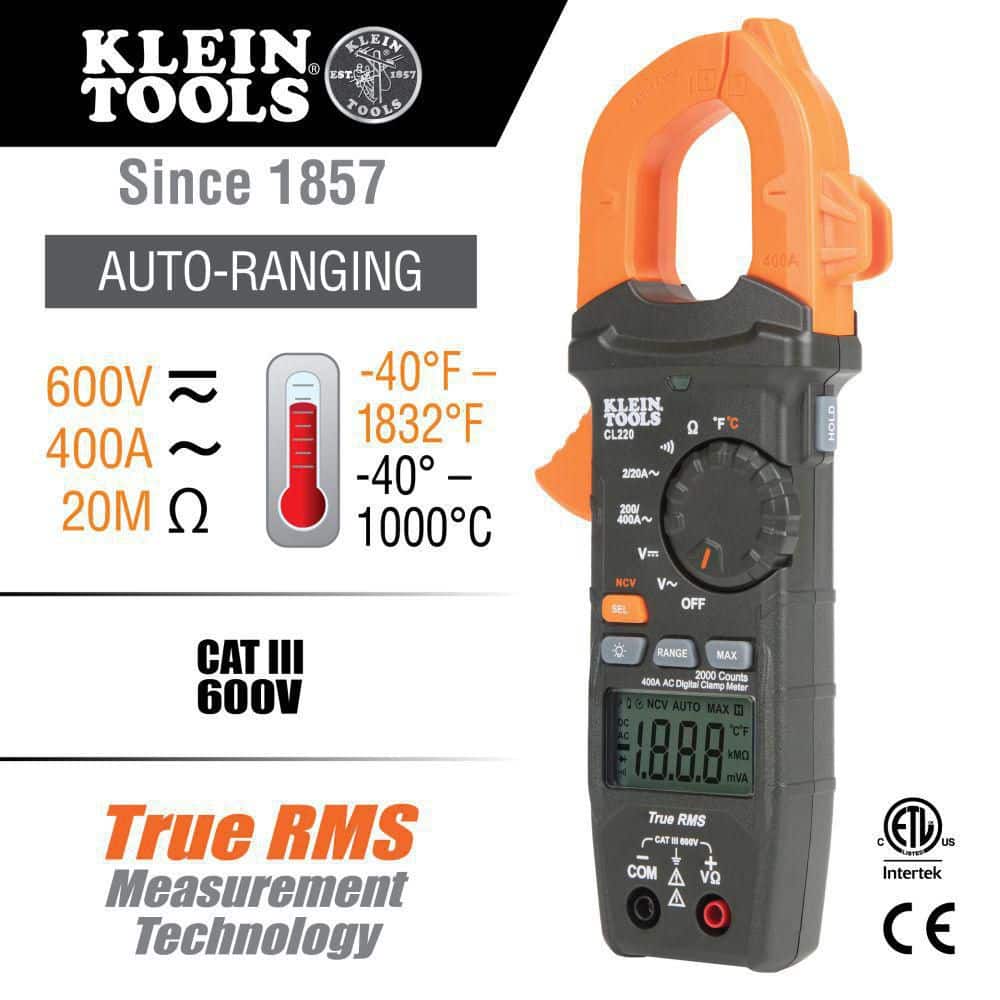 Klein Tools 400 Amp Digital Clamp Meter, AC Auto-Ranging with Temp (2)