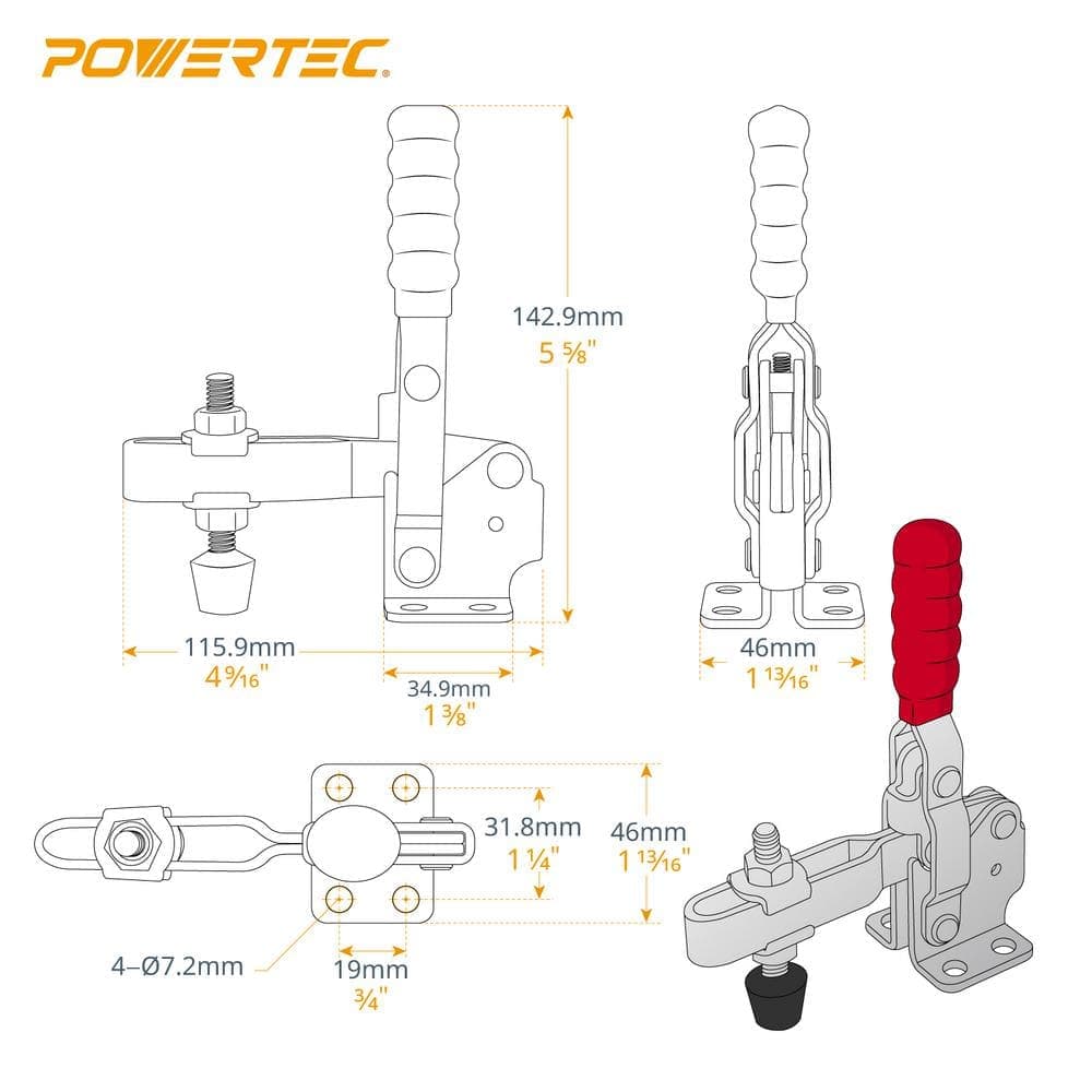 ‎POWERTEC 500 lbs. Vertical Quick-Release Toggle Clamp (2-Pack) (3)