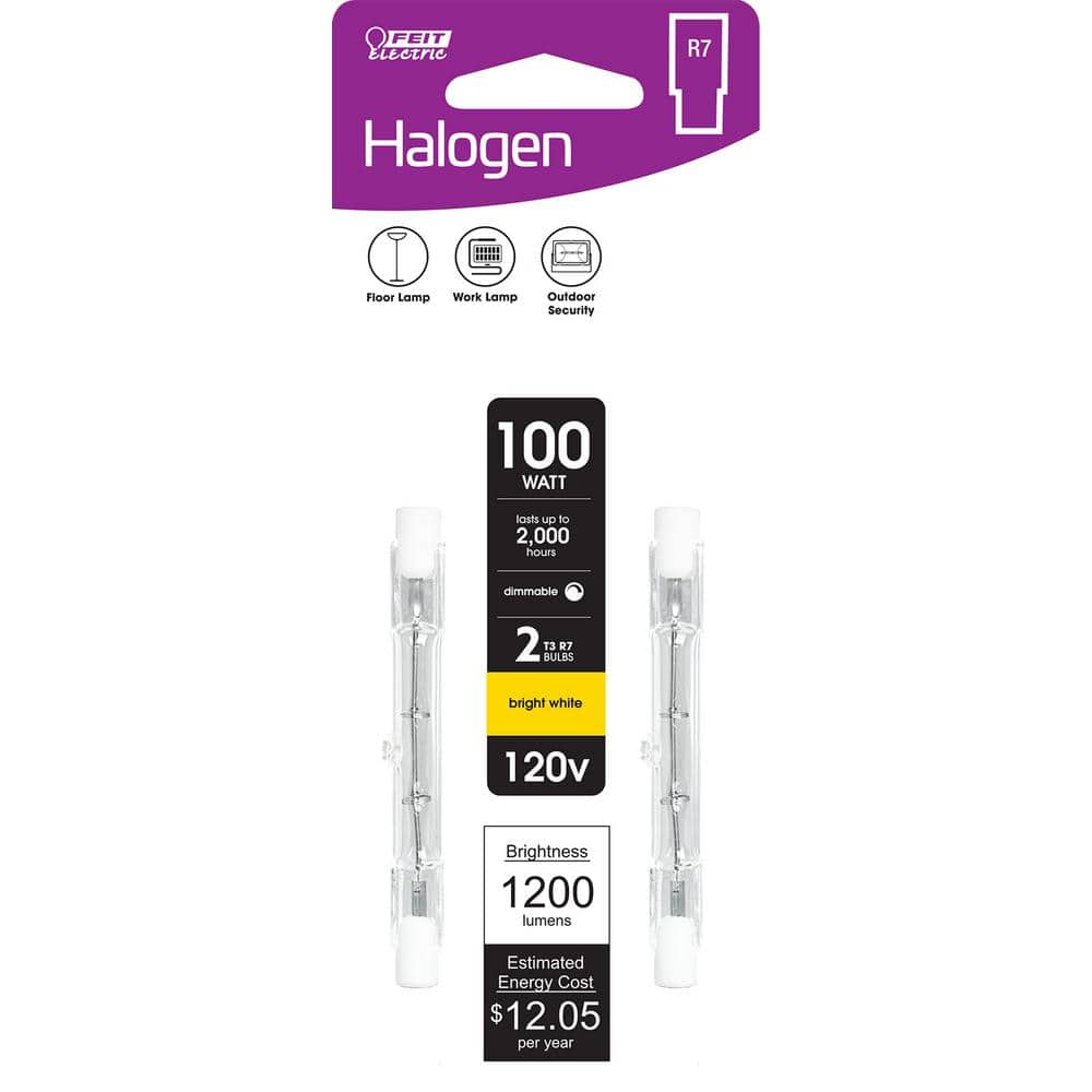 Feit Electric 100-Watt Bright White (2700K) T3 R7 Short Base Dimmable Halogen Light Bulb (2-Pack) (4)