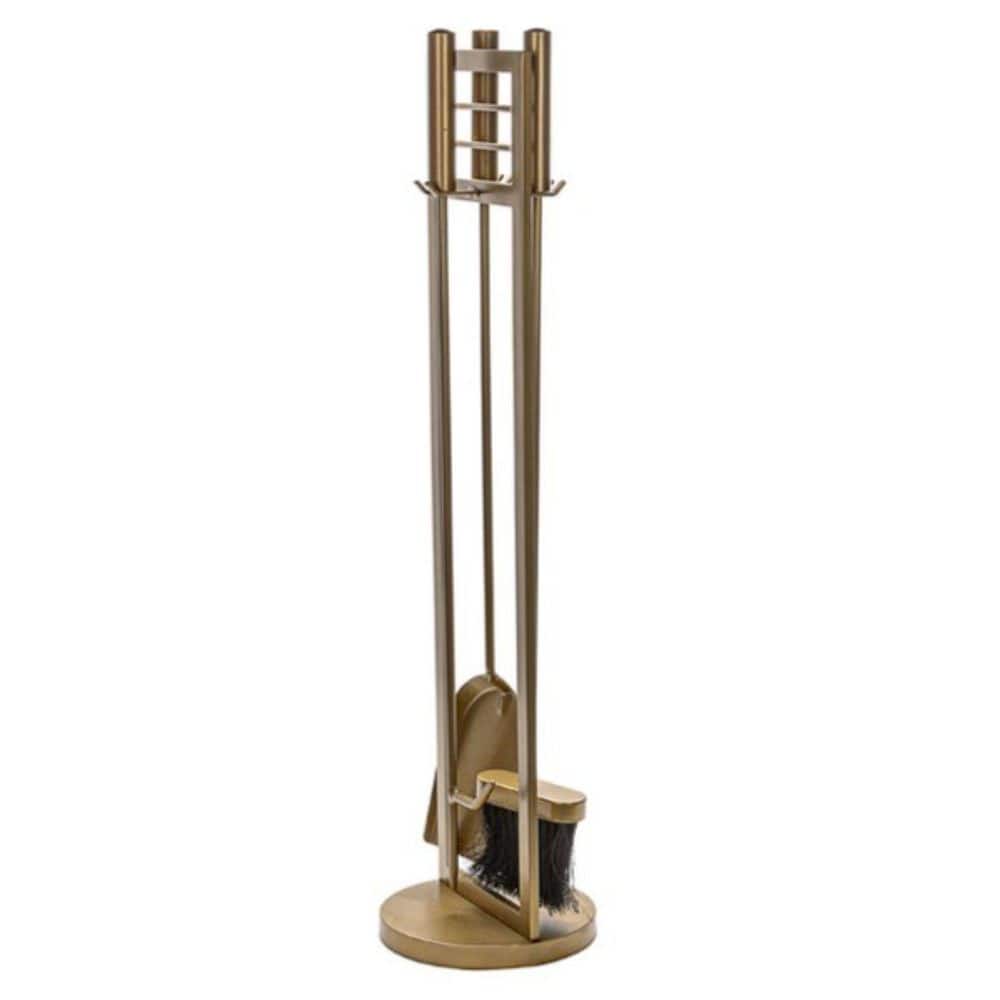 ENNA 4-Piece Matte Gold Fireplace Tool Set with Cylinder Handles (2)