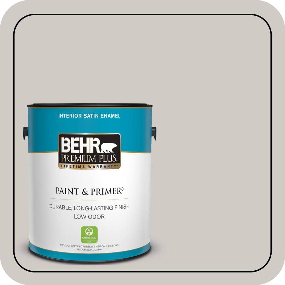BEHR PREMIUM PLUS 1 gal. #PPU26-10 Chic Gray Satin Enamel Low Odor Interior Paint & Primer