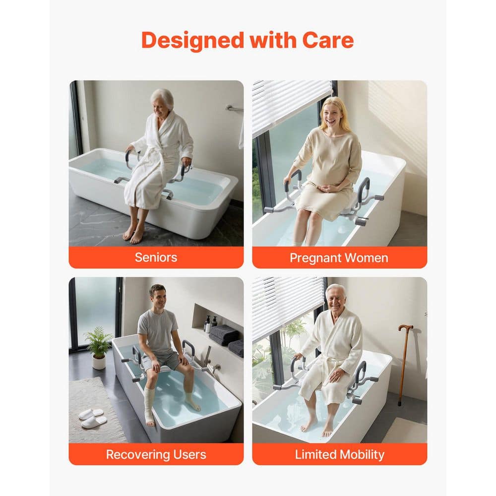 SKYSHALO Swivel Shower Chair with Arms and Backrest, 220lbs. Capacity Freestanding Bench Seat in White for Shower Stall & Bathtub (2)