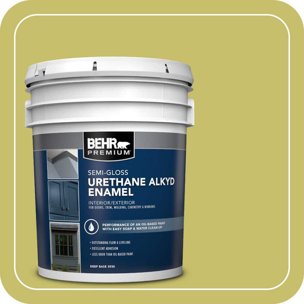 BEHR PREMIUM 5 gal. #P350-5 Go Go Lime Urethane Alkyd Semi-Gloss Enamel Interior/Exterior Paint