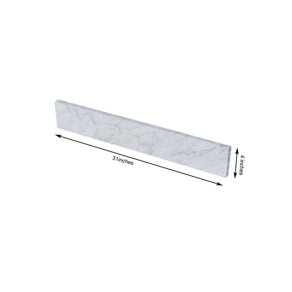 TJAmerican 31 in. W x 0.75 in. x 4 in. Natural Carrara Marble Bathroom Vanity Backsplash (3)