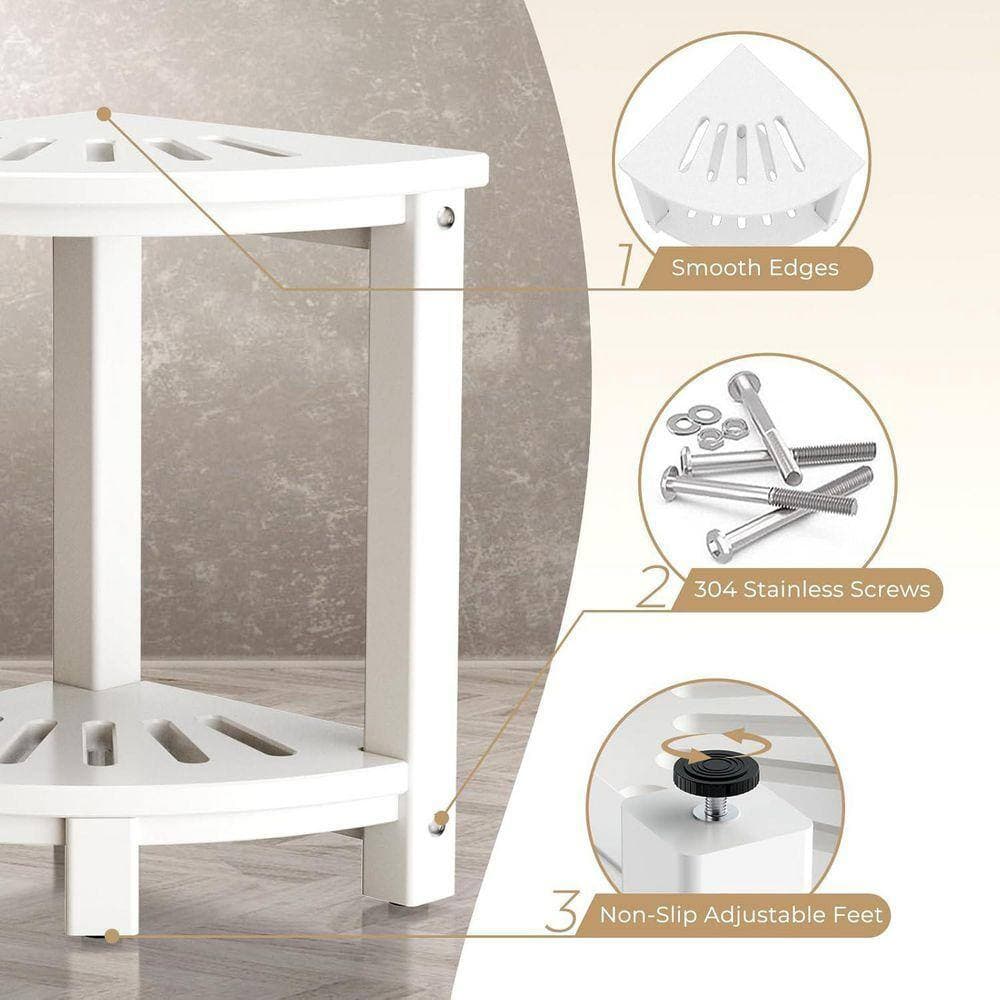 JFVKAF 16.61 in. W Non-slip Feet Waterproof HDPE Shower Stool in White with Double-layer Storage Shelf (3)