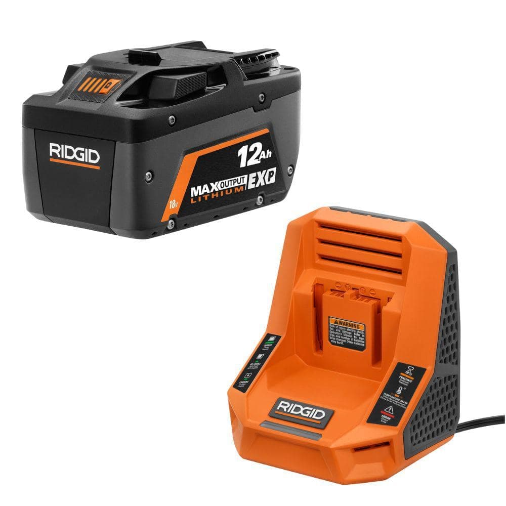 RIDGID 18V 12.0 Ah MAX Output EXP Lithium-Ion Battery with 18V Rapid Charger (1)