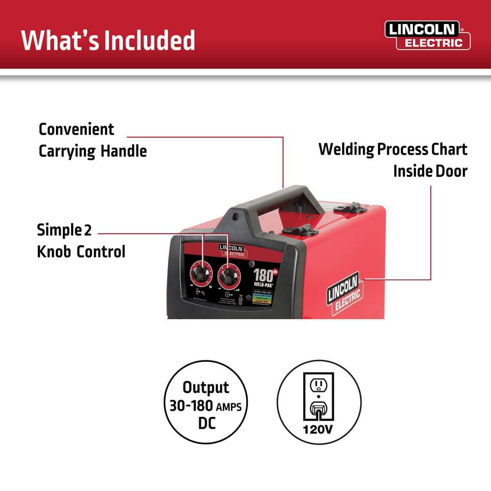 Lincoln Electric Weld-Pak 180 Amp MIG Flux-Core Wire Feed Welder, 230V, Aluminum Welder with Spool Gun sold separately (3)