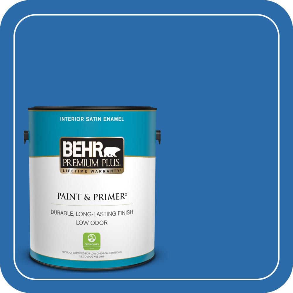 BEHR PREMIUM PLUS 1 gal. #MQ4-24 Electric Blue Satin Enamel Low Odor Interior Paint & Primer (1)
