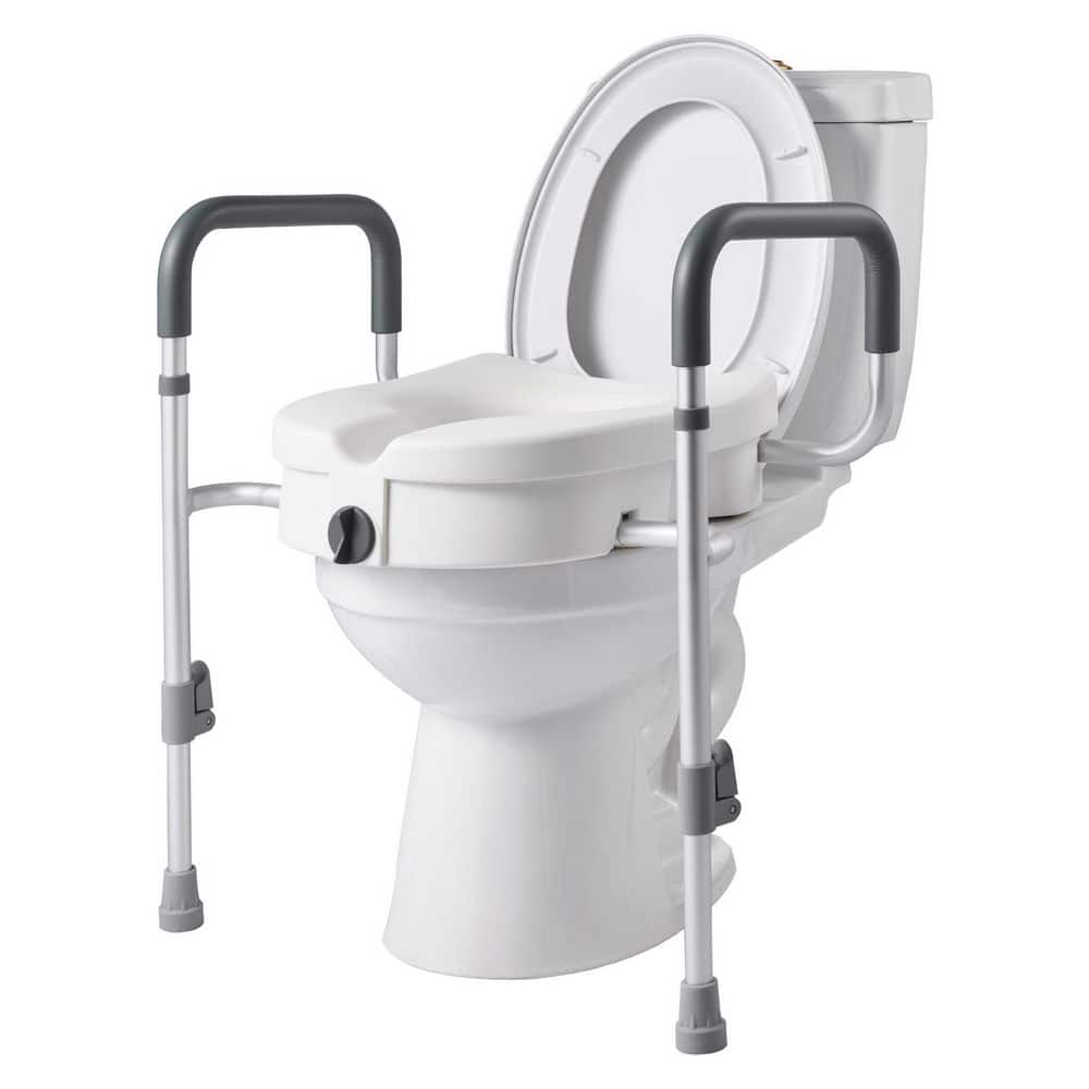 VEVOR Raised Toilet Seat with Arms, 350 lbs. Capacity, 5-In. Lift Height & Adjustable Width, Toilet Seat Riser with Handles (2)