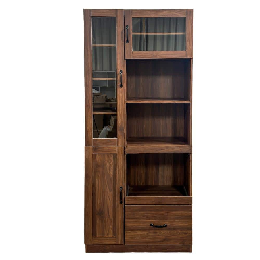COWLOWN 31.5 in. W x 15.75 in. D x 70.87 in. H Brown Linen Cabinet with Glass Door (1)