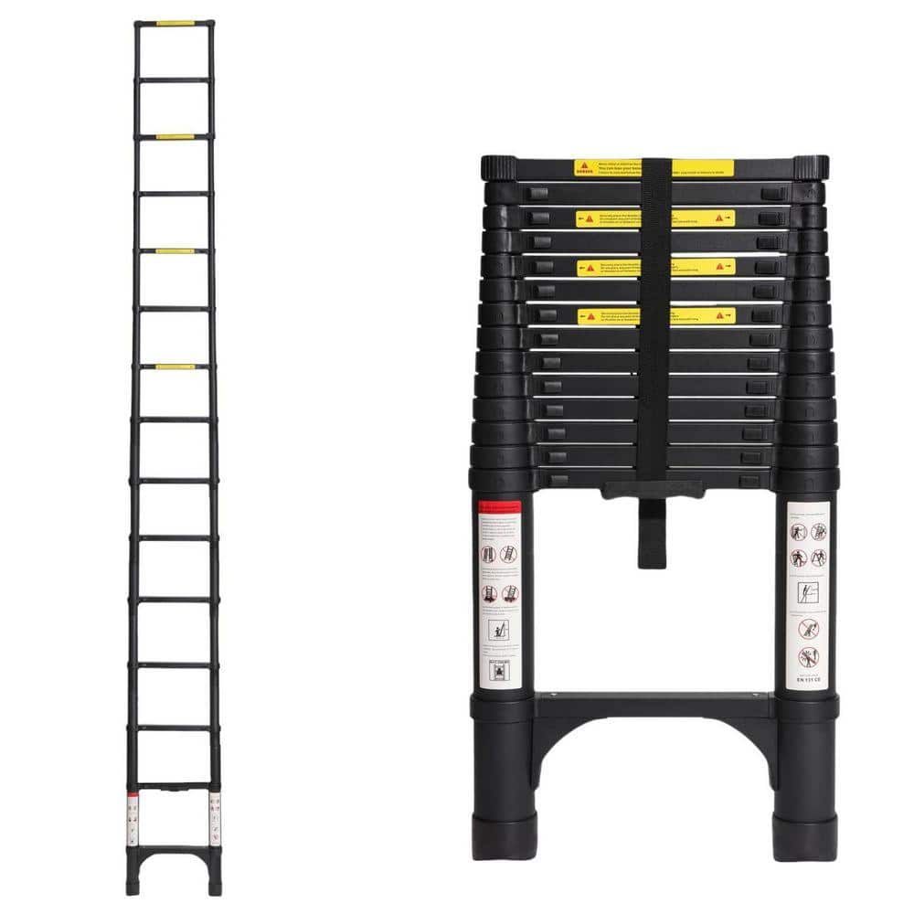 KIWDZFU 14.5 ft Aluminum Telescoping Ladder Lightweight Multi-Purpose Extension 330 lbs. Capacity with 2 Triangle Stabilizers