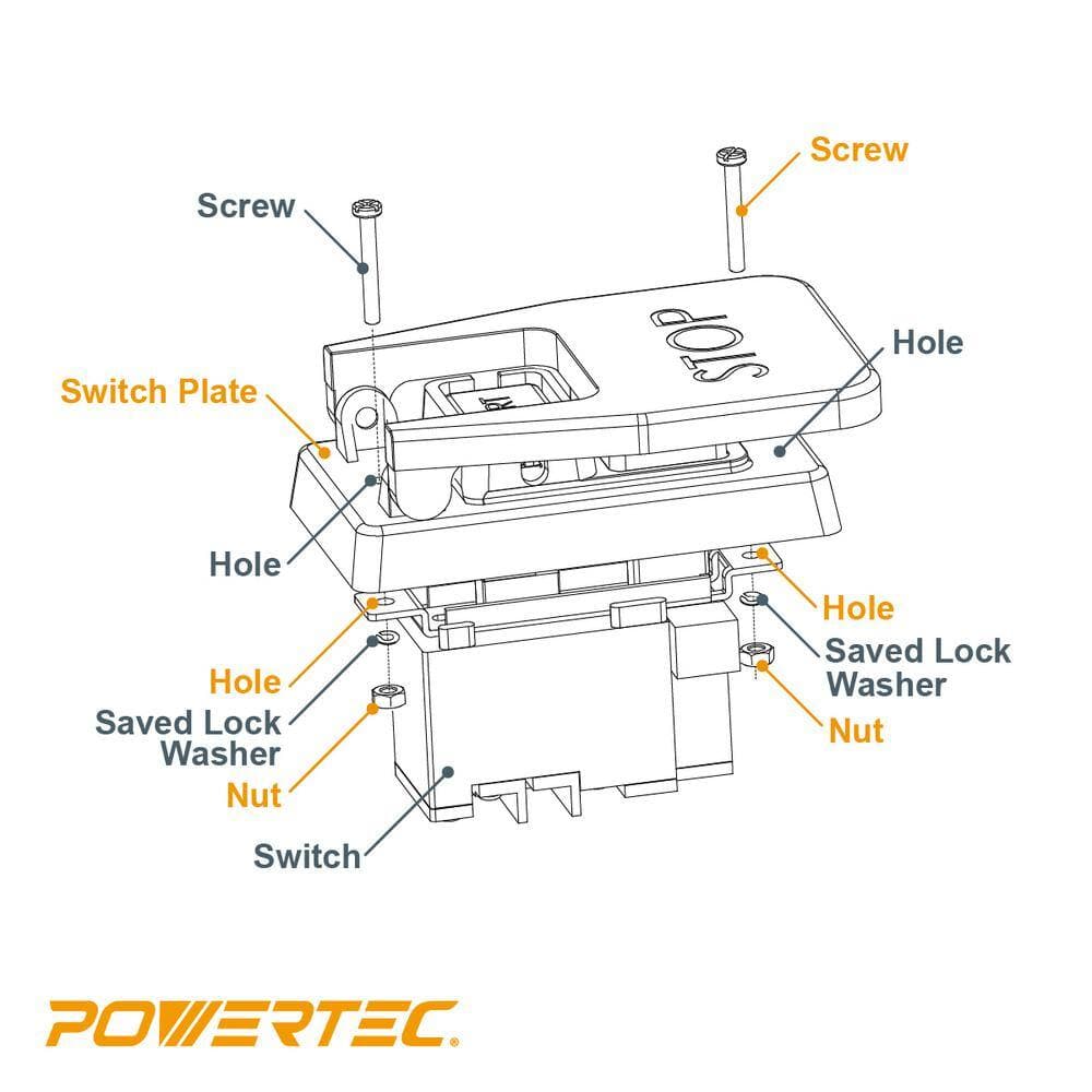 ‎POWERTEC 110-Volt/220-Volt Paddle Switch with Single Gang Box Screws Installation Hardware Kit (2)