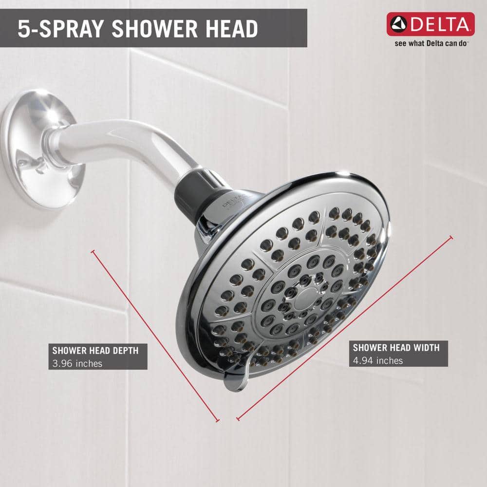 Delta 5-Spray Patterns 1.75 GPM 4.94 in. Wall Mount Fixed Shower Head in Chrome (4)