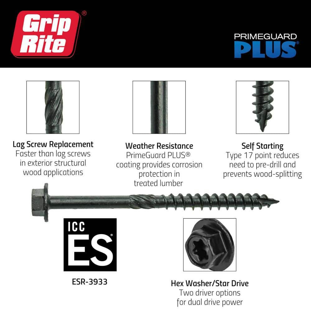 Grip-Rite #10 in. x 3 in. Star Drive Hex Head Structural Screws 25 per Box (4)