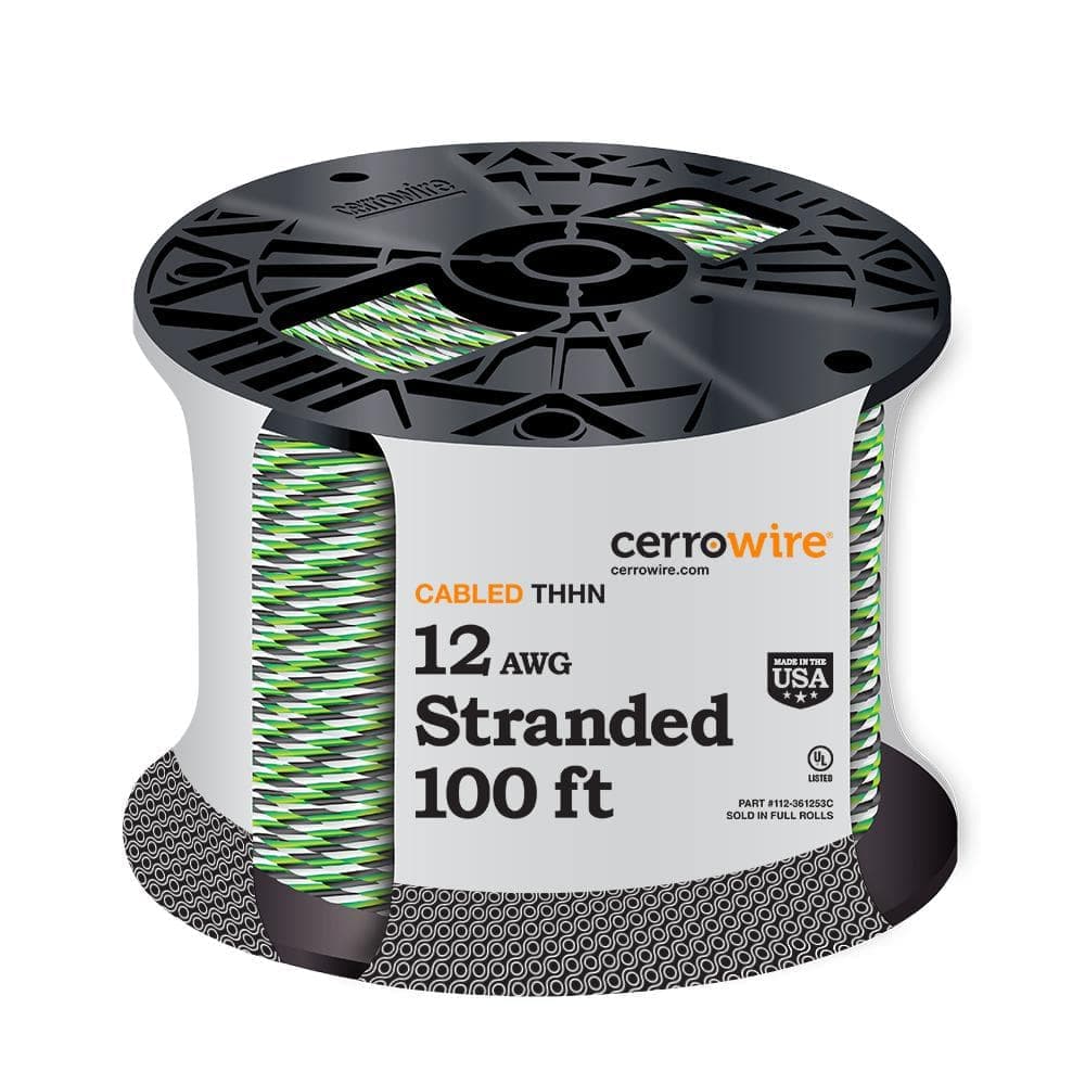 Cerrowire 100 ft. 12/3 Black /White /Green Stranded Copper THHN Wire