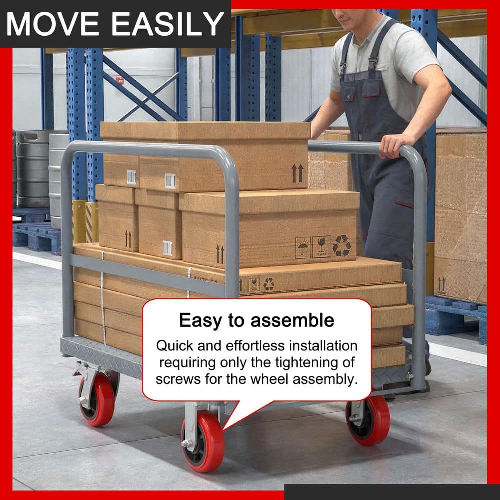 maocao hoom 36" x 24" Steel Panel Truck Heavy Duty Drywall Lumber Cart Platform Truck Flat Cart load 2000 lbs. with 3 Side Handrails (3)