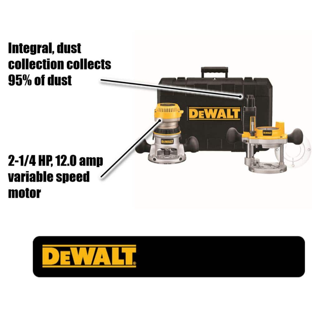 DEWALT 2-1/4 HP Electronic Variable Speed Fixed Base and Plunge Router Combo Kit with Soft Start (2)