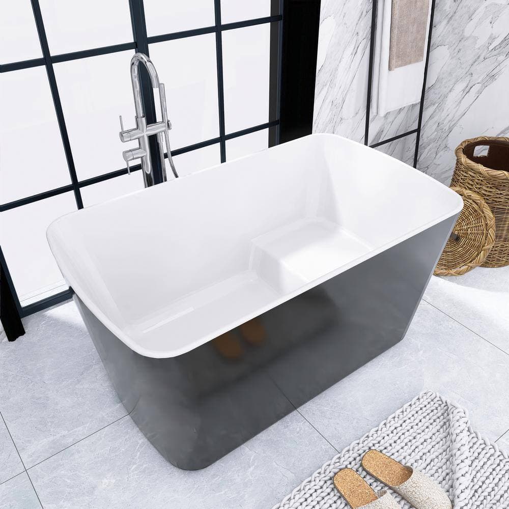TCYO 49 in. x 28 in. Acrylic Freestanding Soaking Bathtub With Reversible Drain in Black (3)