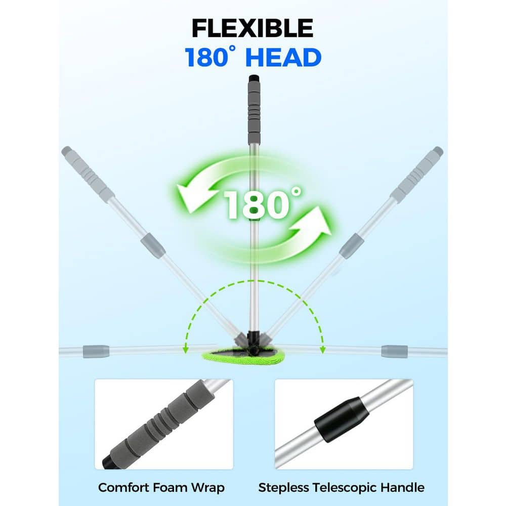 Misopily 18.3 to 29 in.Windshield Cleaner Tool Auto Glass Interior Exterior Cleaning Kit Extended Handle 4 Microfiber Pads (2)